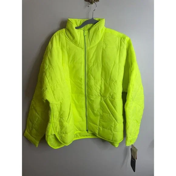 Free People Pippa Packable Puffer Jacket Sz L Highlighter Yellow Lemon NWT $198 - Picture 5 of 6